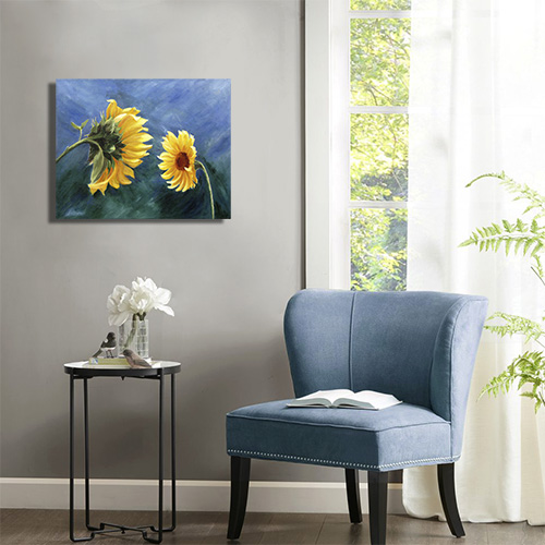 Sunflower painting, contemporary flower painting, larger than life, Conversation, Liron Sissman